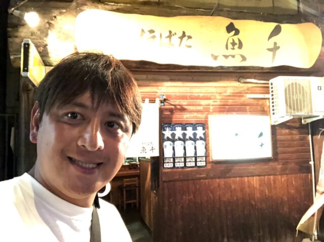 千里外観で記念撮影