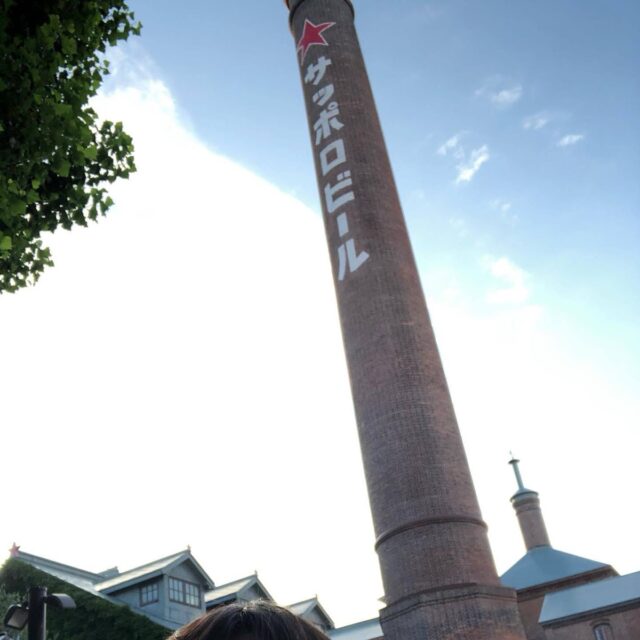 煙突と記念撮影