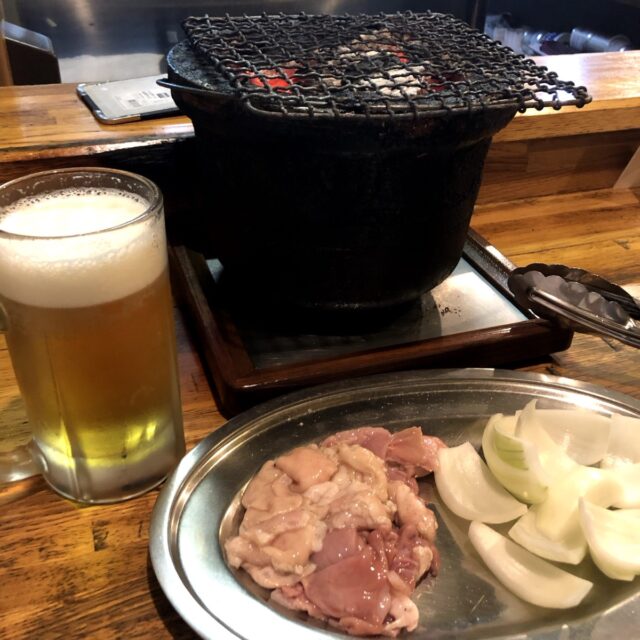 七輪とビール