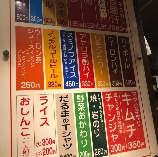 だるま メニュー看板